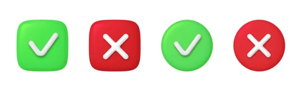 Botão Direito Errado Forma Redonda Verde Sim Vermelho Não Corrigir — Vetor de Stock