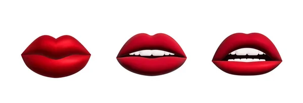 Lips Realistic Render Red Shades Women Shapes Lip Glossy Matte — Stock Vector