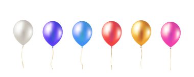 Balloon set isolated on white transparent background. Vector realistic festive 3d helium balloons template for anniversary, birthday party design eps 10