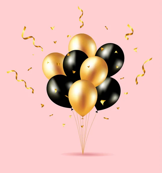 Bouquet Bunch Realistic Ballons Serpentine Confetti Vector Illustration Card Party — Wektor stockowy