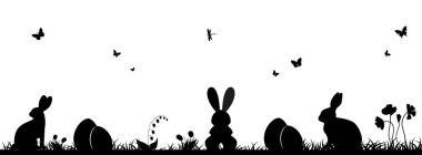 Easter illustration with rabbit and grass and eggs.Easter Background with rabbit and easter eggs. Silhouette vector graphics. Eps 10