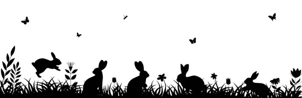 Пасхальная Иллюстрация Кроликом Травой Например Пасхальный Фон Кроликом Пасхальными Яйцами — стоковый вектор