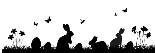 Easter Illustration Rabbit Grass Eggs Easter Background Rabbit Easter Eggs — Stockvektor
