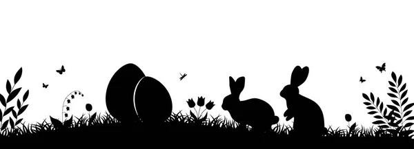 Illustration Pâques Avec Lapin Herbe Oeufs Fond Pâques Avec Lapin — Image vectorielle