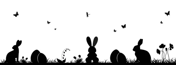Пасхальная Иллюстрация Кроликом Травой Например Пасхальный Фон Кроликом Пасхальными Яйцами — стоковый вектор