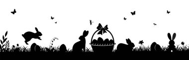 Easter illustration with rabbit and grass and eggs.Easter Background with rabbit and easter eggs. Silhouette vector graphics. Eps 10