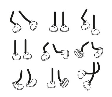 Cartoon vector walking feet in trainers or sneakers on stick legs in various positions eps 10