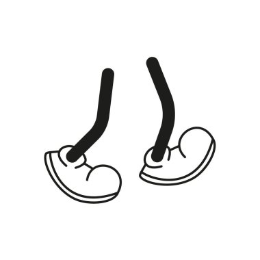 Cartoon vector walking feet in trainers or sneakers on stick legs in various positions eps 10