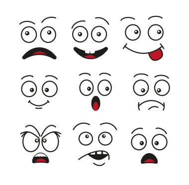 Set of cartoon eyes, isolated on white background. Comic eyes with different facial expressions. A variety of expressions with anger, sadness, surprise and happiness. Vector illustration eps 10