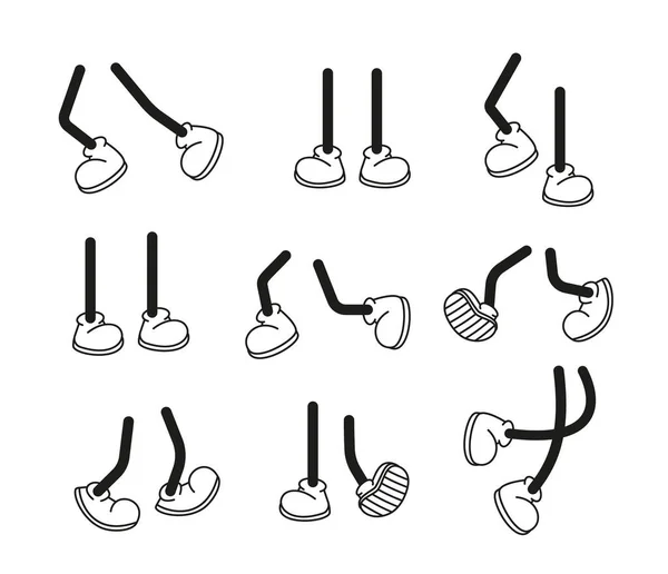 Cartoon Vector Walking Feet Trainers Sneakers Stick Legs Various Positions — Wektor stockowy