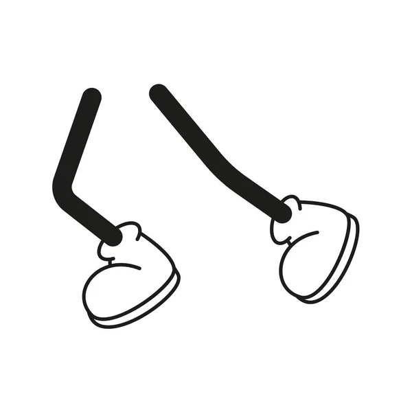 Cartoon Vector Walking Feet Trainers Sneakers Stick Legs Various Positions — Vetor de Stock