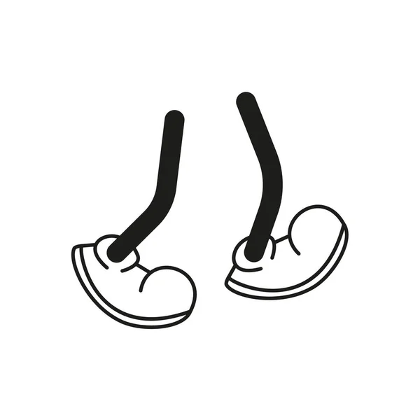 Cartoon Vector Walking Feet Trainers Sneakers Stick Legs Various Positions — Vetor de Stock