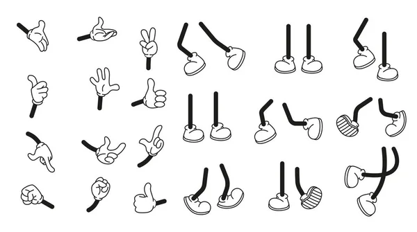 Cartoon Vector Walking Feet Trainers Sneakers Stick Legs Various Positions — Stock Vector