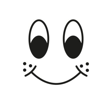 Set of Retro 30s cartoon mascot characters funny faces. 50s, 60s old animation eyes and mouths elements. Vintage comic smiles template. Caricatures with happy emotions. Hand drawn vector clipart. eps 10