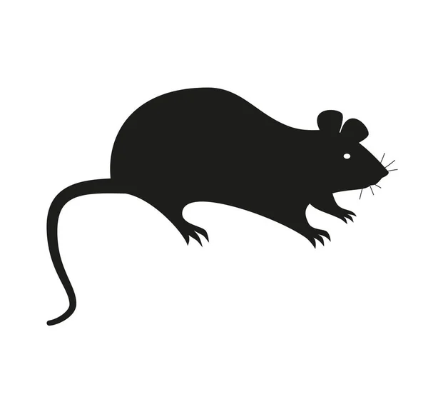 Silhouette Noire Rat Une Souris Est Assise Avec Une Queue — Image vectorielle