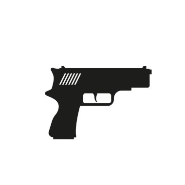 Tabanca Simgesi Vektör Görünümü beyaz arkaplanda izole edildi. Çatışma durumunda risk. Polis ve askeri silah. Düşman saldırganına karşı savunma seçeneği. Anti-terörizm. 10 saniye.