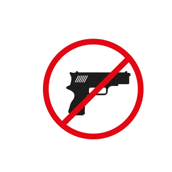 Não Sinal Armas Pistola Preta Círculo Cruzado Vermelho Fundo Branco — Vetor de Stock