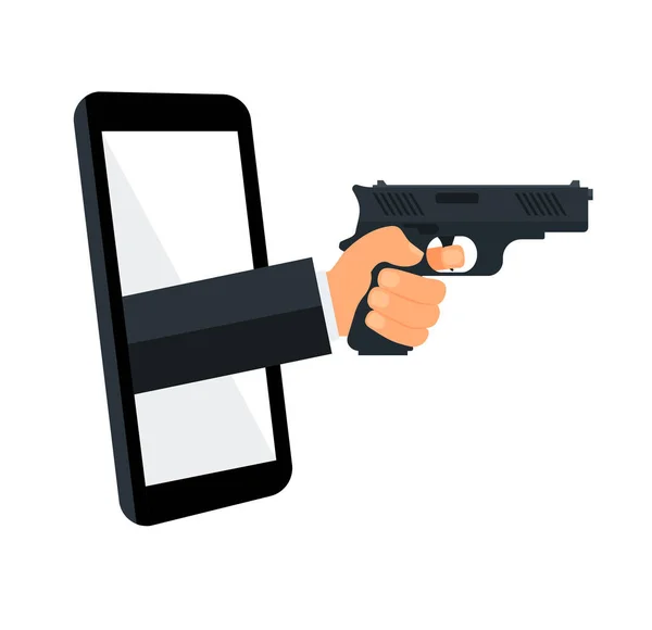 Одна Рука Тримає Пістолет Томпсона Через Мобільний Телефон Концепція Мафіозних — стоковий вектор