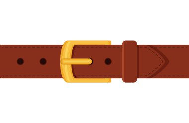 Beyaz arka planda izole edilmiş düğmeli tokalı kahverengi kuşak. Giysi elementleri şık aksesuarlar. Çizgi film düz stiliyle kayışların vektör çizimi. Eps 10