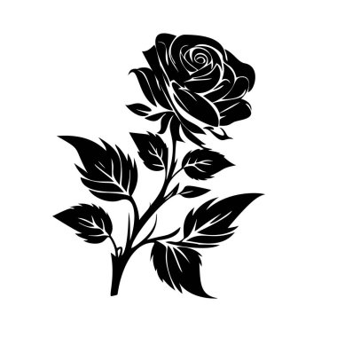 Siyah renkli simge şeklinde gül siluet vektör logosu basit şekiller, beyaz arkaplanda izole edilmiş minimalist stil. 10 saniye.