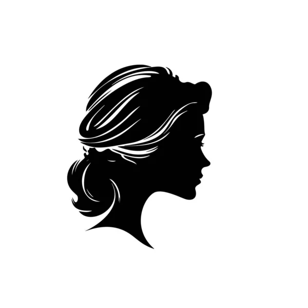Portrait Belle Fille Avec Une Coiffure Une Femme Profil Silhouette — Image vectorielle