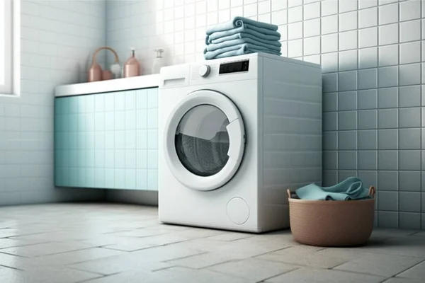 Clothes washing machine in laundry room interior Eps 10