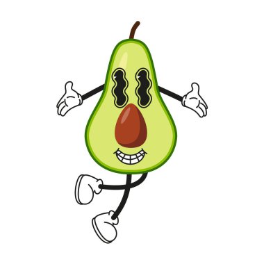 El çizimi Funny Retro modası modası geçmiş avokado çizgi film karakteri Çağdaş illüstrasyon Doodle Comic koleksiyonu 10 puan aldı