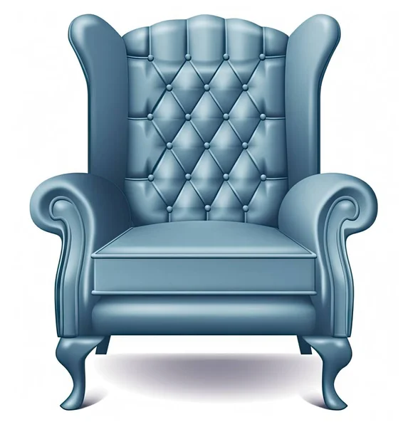 Upholstered Accent Chair Isolated on White. Modern Aqua Teal Blue Wingback Club Armchair with Pillow Upholstered Wing Armrests and Wooden Feet Side View. Interior Furniture. Turquoise Sofa Set foto
