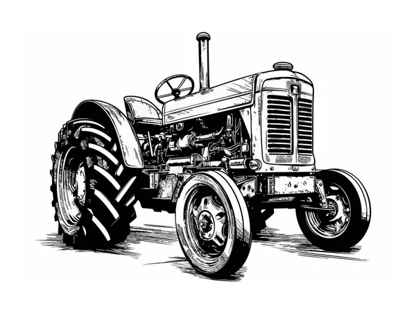 Ретро Сельскохозяйственный Трактор Эскиз Винтажные Векторные Иллюстрации Руки Eps — стоковый вектор