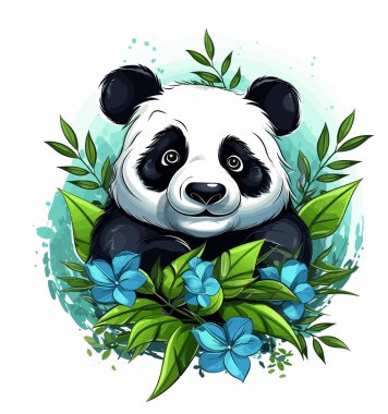 Bambu kök arasında oturan bebek panda vektör çizim.