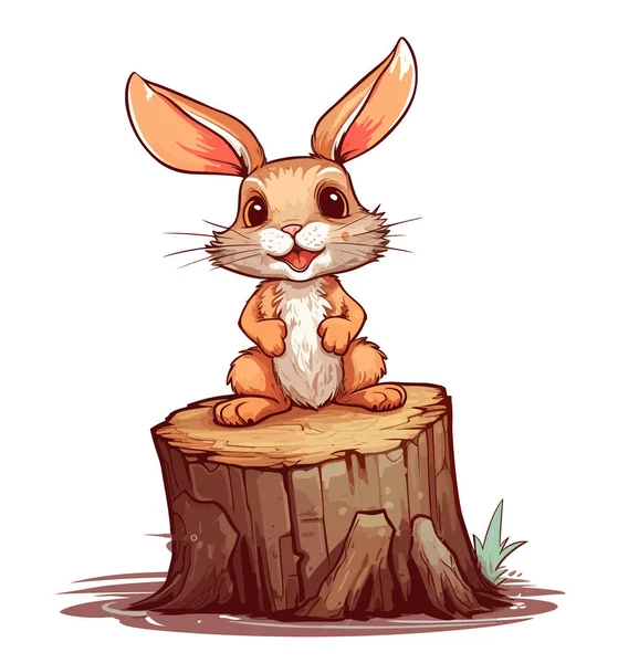 Illustration Eines Hasen Der Auf Dem Baumstumpf Den Büschen Und — Stockvektor