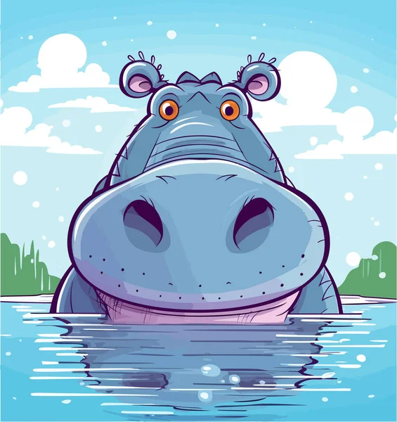 Dibujos Animados Animales Lindo Hipopótamo Sobre Fondos Azules Diseño Plano — Vector de stock