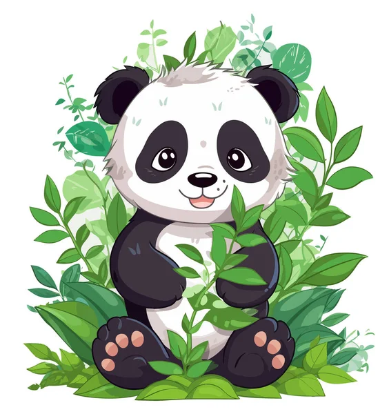 Vektor Illustration Des Panda Babys Das Zwischen Bambusstämmen Sitzt Vektorgrafiken
