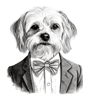 Eski oyma kalem ve mürekkep tarzında Takım Elbise Vektörü Resimleri Giyen Köpek.