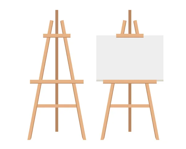 stock vector Realistic paint desk with blank white canvas. Wooden easel and a sheet of drawing paper. Vector illustration