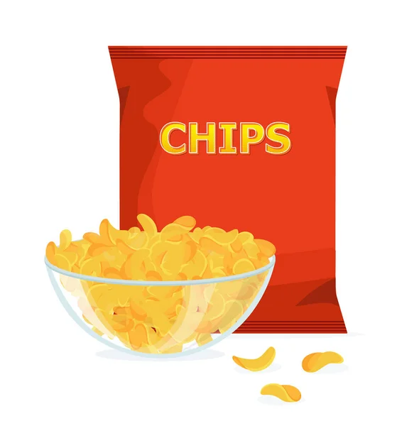 Crispy Rimpel Aardappel Chips Vliegen Pack Vector Realistische Snacks Pakket — Stockvector