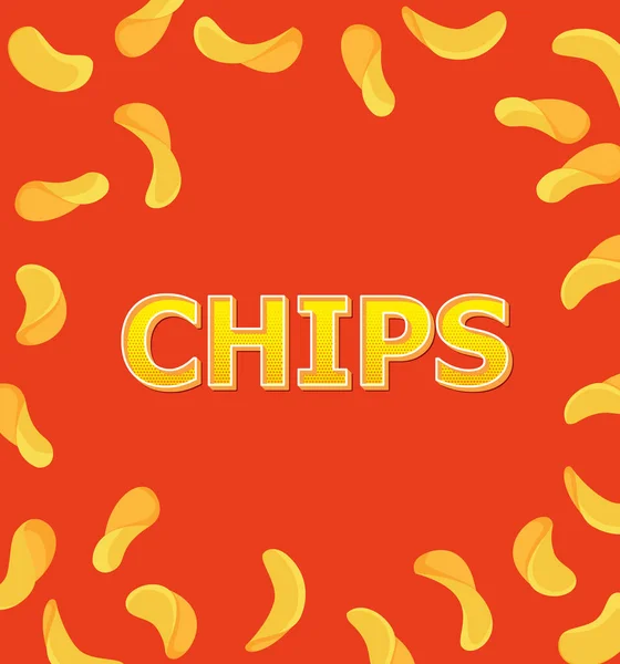 クリスピーポテトチップスの背景 クランチリップスナックピースのベクタープロモーションポスター おいしい食べ物の広告 パックの重い破片が付いている明確な食事の昇進 — ストックベクタ