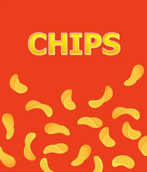 クリスピーポテトチップスの背景 クランチリップスナックピースのベクタープロモーションポスター おいしい食べ物の広告 パックの重い破片が付いている明確な食事の昇進 — ストックベクタ