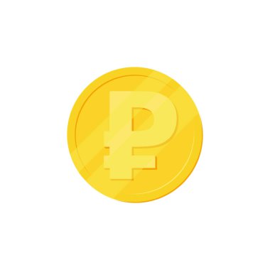 Ruble, ruble altın sikke. Rus sembolü. Beyaz arkaplanda vektör çizimi izole edildi. Düzenlenebilir elementler ve parıltı. Zengin. EPS10