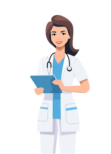 Personaje Médico Femenino Médico Hospital Chequeo Paciente Saludable Tratamiento Personal — Vector de stock