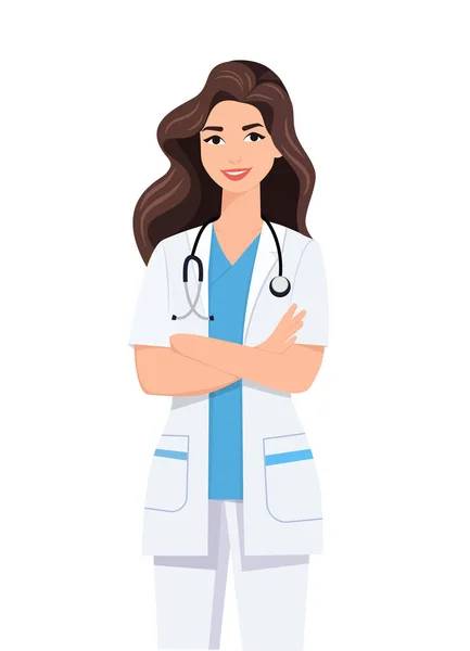 Γυναικείος Χαρακτήρας Ιατρός Νοσοκομείο Έλεγχος Ασθενής Υγιής Θεραπεία Προσωπικό — Διανυσματικό Αρχείο