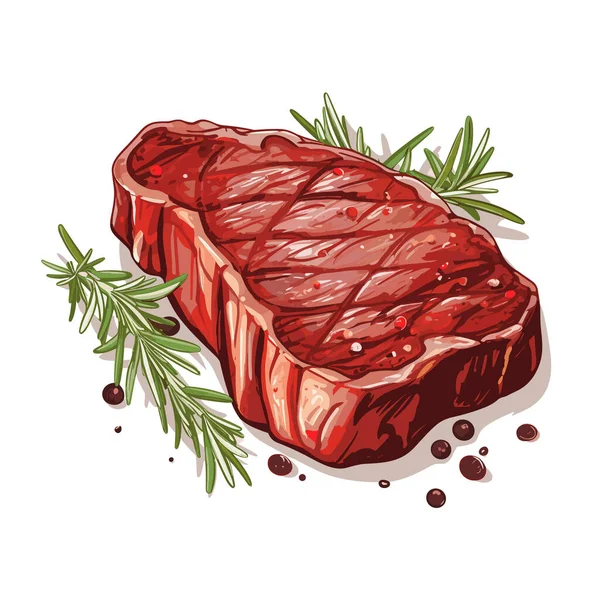 Rauw Gemarmerd Vlees Zwarte Angus Biefstuk Ribeye Vleesproduct Vector Illustratie — Stockvector