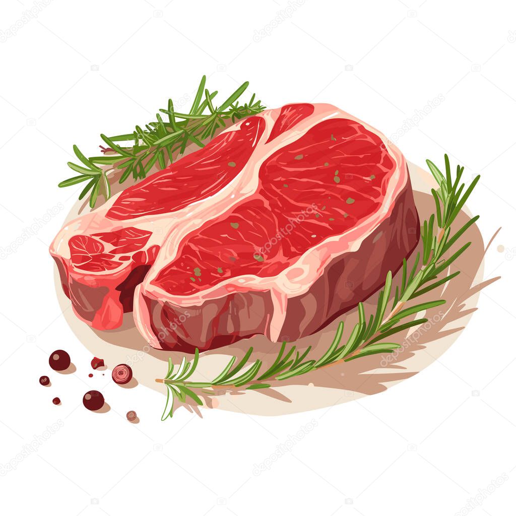 Raw marbled meat black angus steak ribeye. Meat product vector illustration