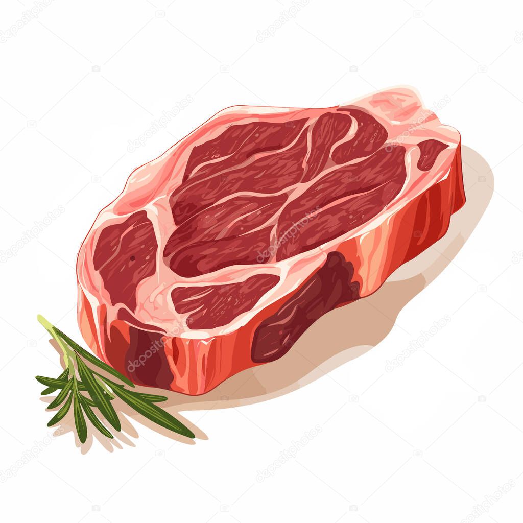 Raw marbled meat black angus steak ribeye. Meat product vector illustration