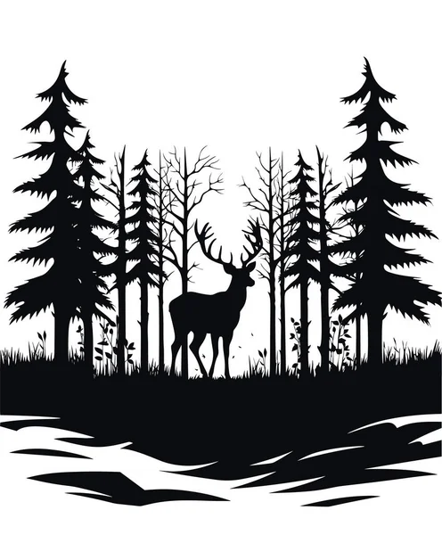 带森林和鹿群的病媒图景 — 图库矢量图片