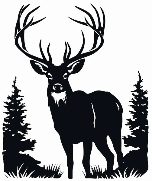 Vector Illustration Landscape Forest Deer — Stock Vector