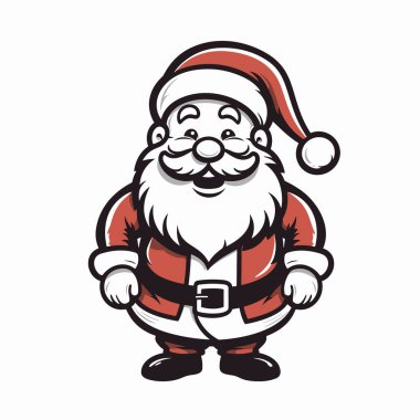 Beyaz arka planda Noel Baba. Geçmiş yılbaşı kartı için vektör illüstrasyonu.