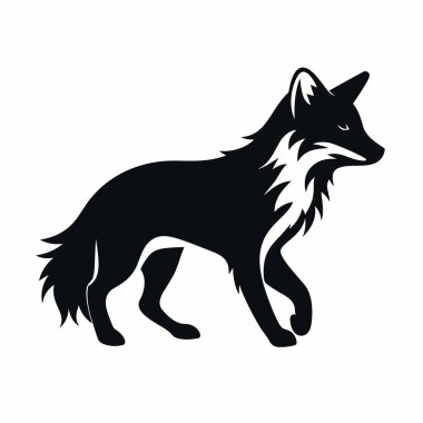 Beyaz arka planda izole tilki atlama vektör siyah siluet