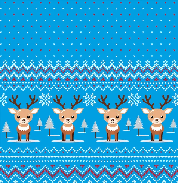 Świąteczne Noworoczne Wzory Przerobione Jelenie Wełniany Sweter Drutach Tapeta Papier — Wektor stockowy