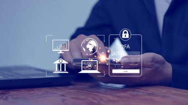 Gizlilik, veri koruması ve siber güvenlik, finans, çevrimiçi dünya, iki faktörlü kimlik doğrulama konsepti, 2FA, hesabınızın güvenliğini artırın.